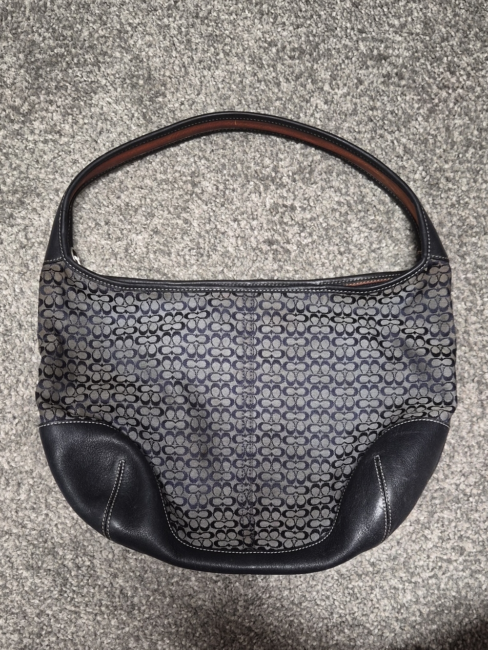 Coach Gray  And Navy Signature Canvas Shoulder Bag